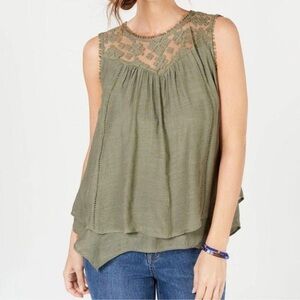 Style & Co. Sage Green Lace Detail Sleeveless Blouse